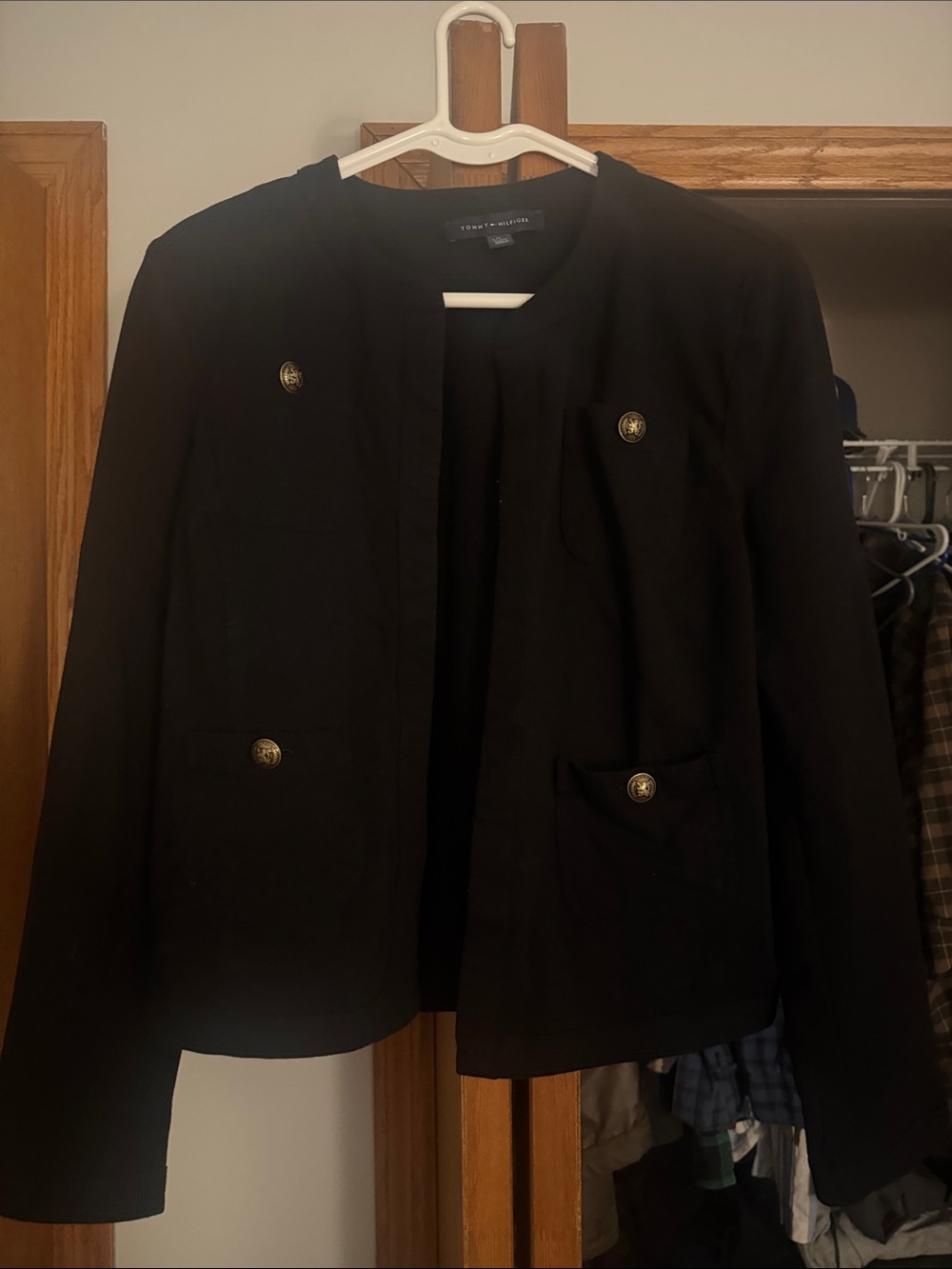 Tommy Hilfiger Black Women's Button Pocket Blazer